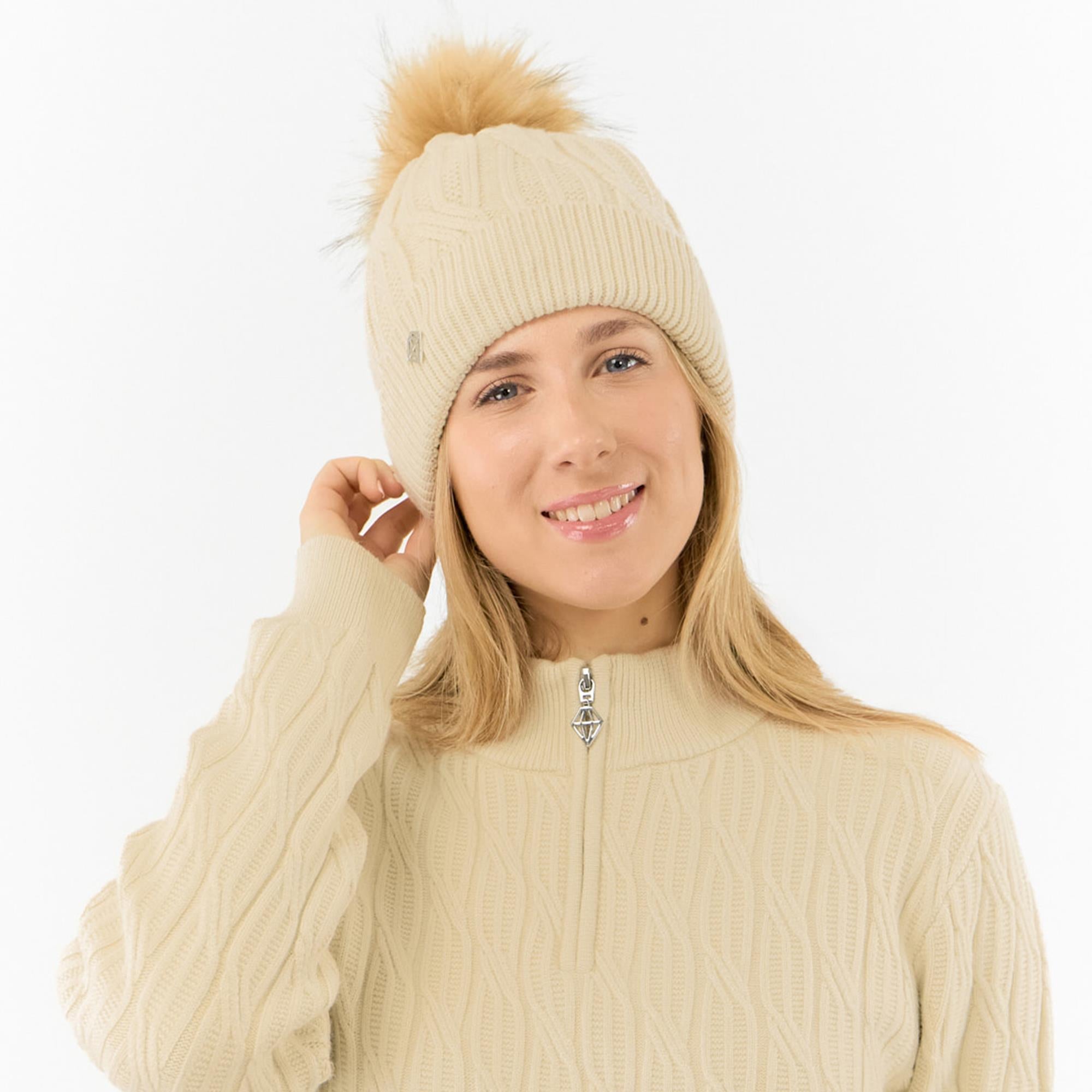Pure Golf Suzie Margot Knit Waterproof Ladies Bobble Hat Limestone